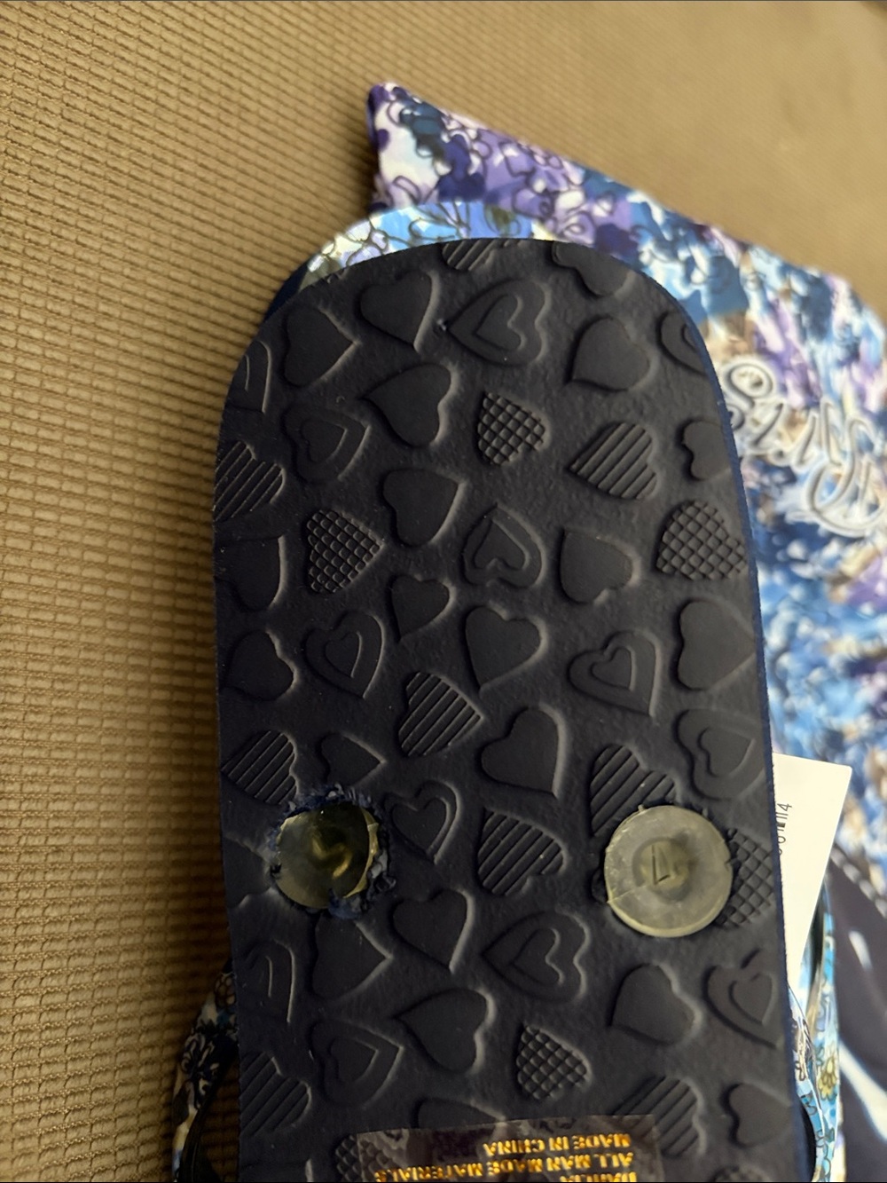 Brighton Blue Floral 'Love' Flip Flops with Jewel Accent - Picture 5 of 7